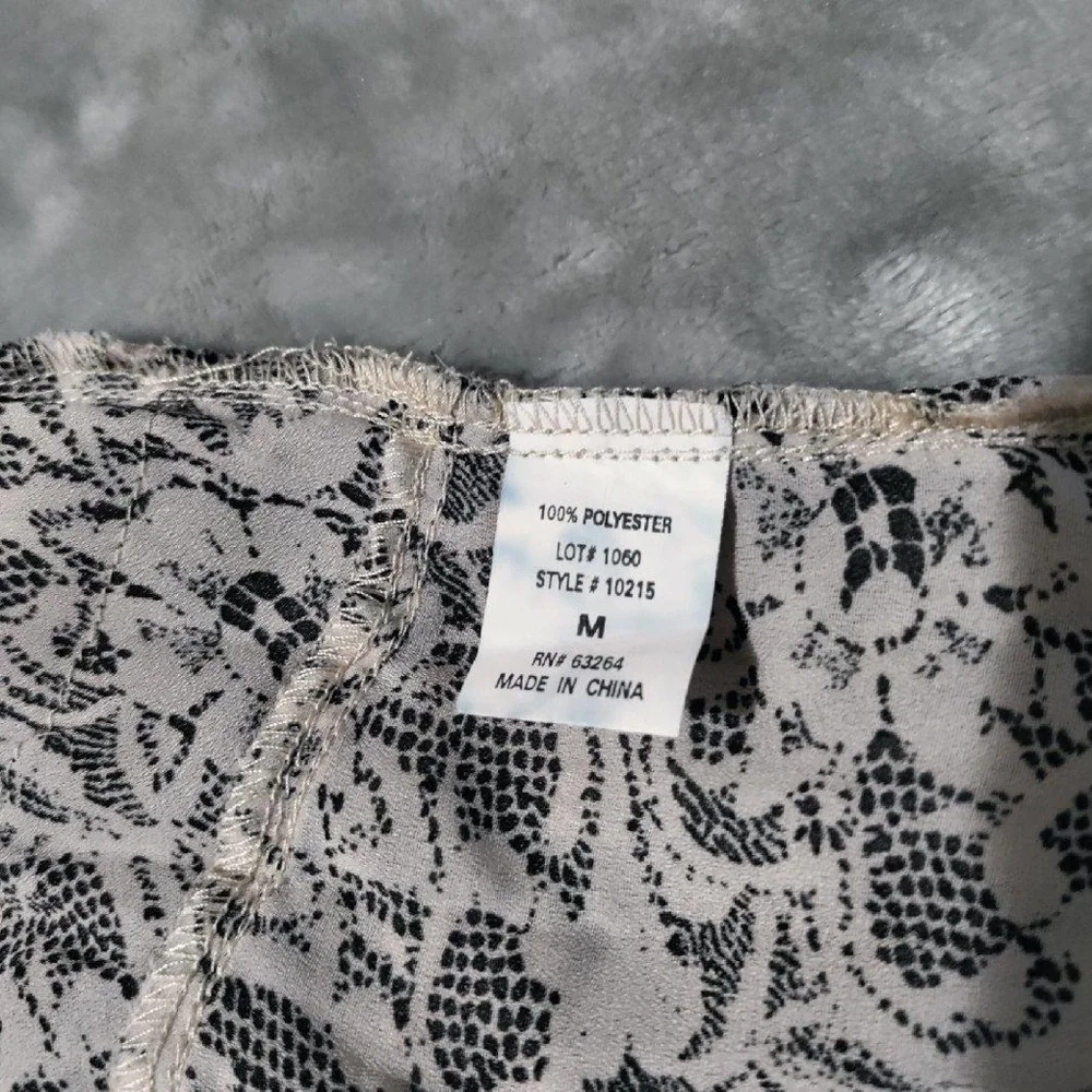 Dressbarn Faux Lace Print Bell Sleeve Semi Sheer Blouse Womens Size M